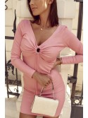 Ribbed dress with ruffles, pink FG596 - Online store - Boutique